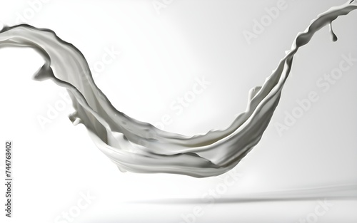 liquid splash white milk digitally made, glossy, floating wave, in motion, white background