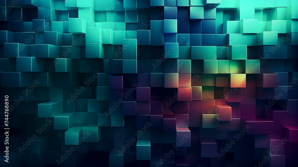 Abstract 3D Cubes Background in Cool Blue and Purple Tones, created with Generative AI technology