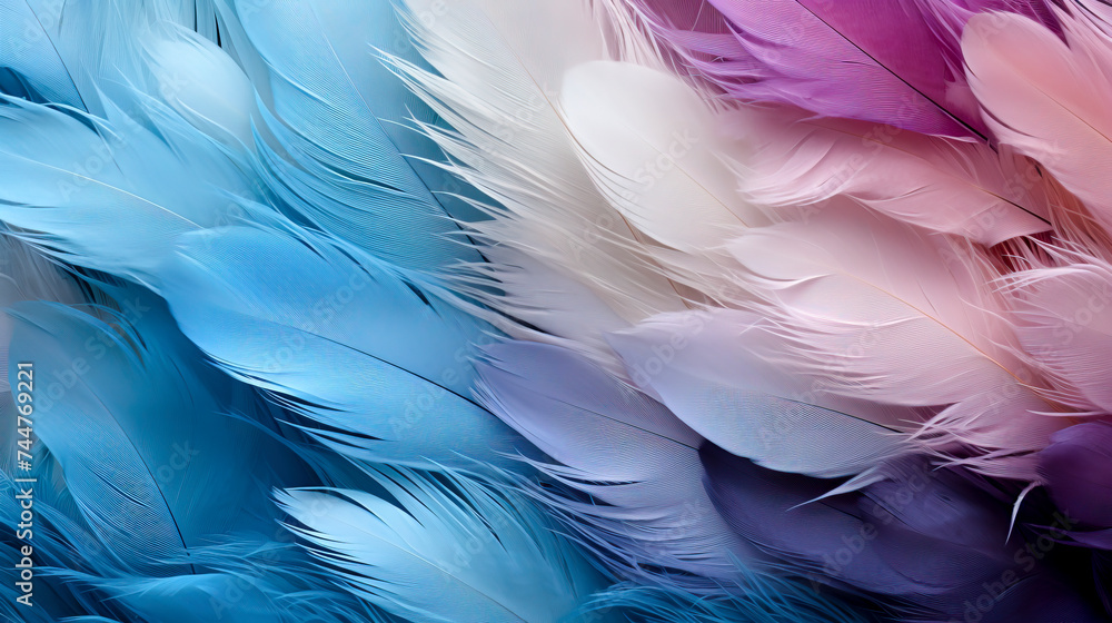 Fototapeta premium Vibrant Feather Texture in Blue and Orange Hues, created with Generative AI technology