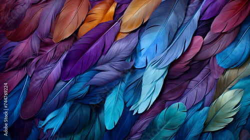 Vibrant Feather Texture in Blue and Orange Hues, created with Generative AI technology © Fernando Cortés