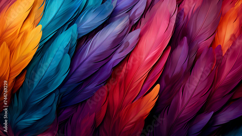 Vibrant Feather Texture in Blue and Orange Hues, created with Generative AI technology