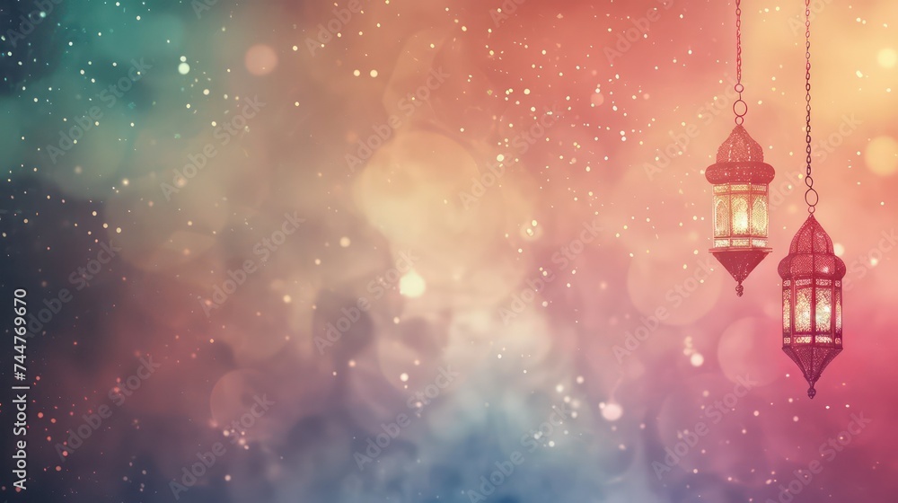 Eid theme soft color background with lanterns and text space. Islamic backgrounds. Eid theme soft color background with lanterns and text space. Islamic backgrounds.
