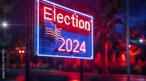 Elections 2024 in the United States of America. Election 2024 neon sign on bilboard