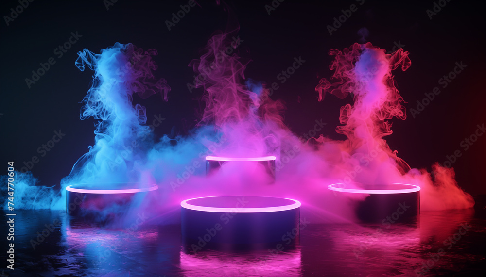 3D Round podium with purple smoke for the presentation of luxury product 3D Round podium with purple smoke for the presentation of luxury product