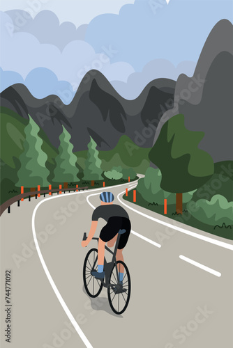 Drawn cyclist rides into the mountains