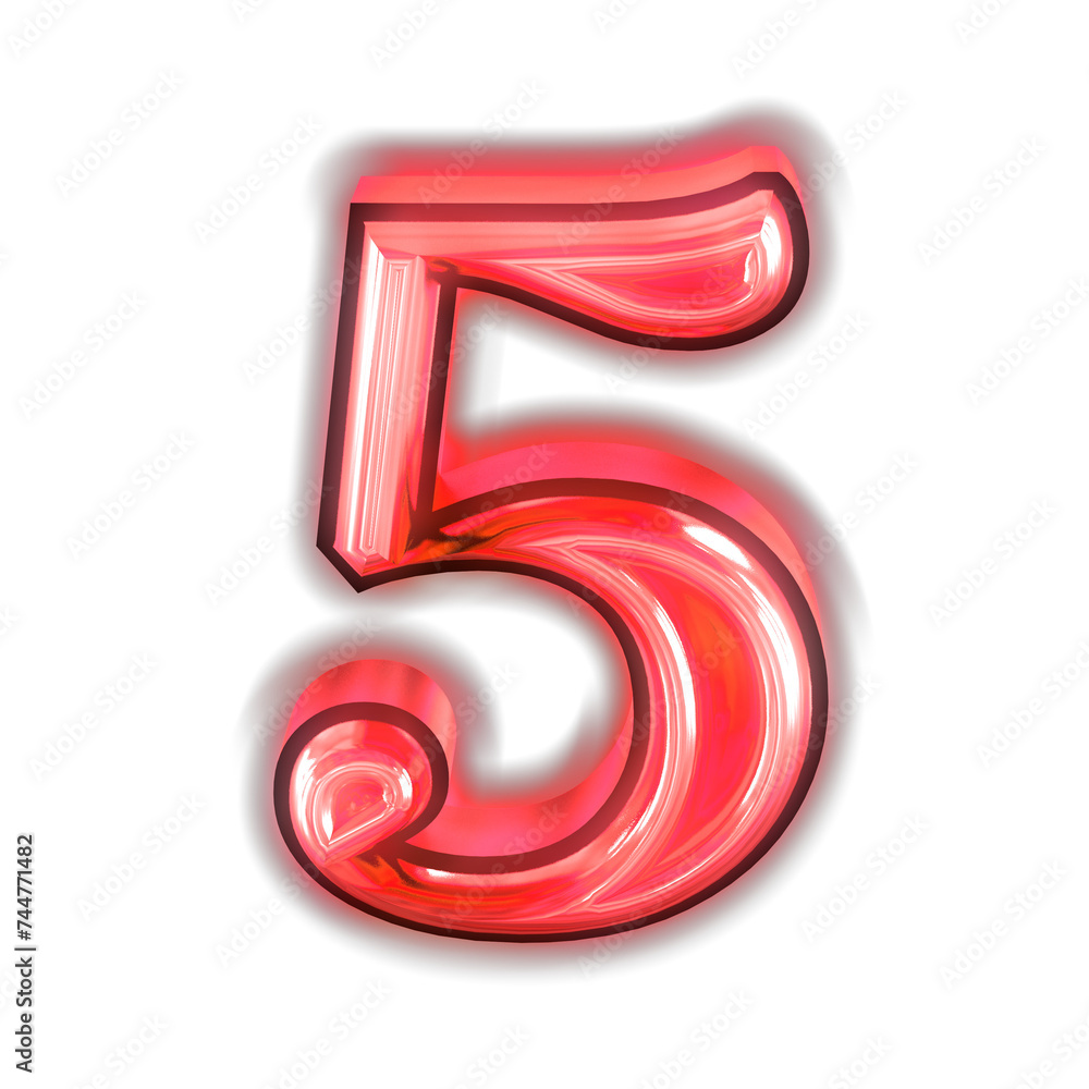 Glowing red symbol. number 5 Glowing red symbol. number 5