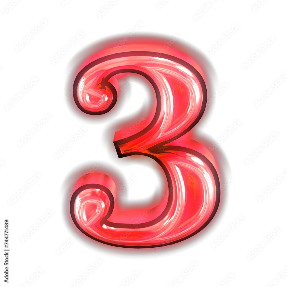 Glowing red symbol. number 3 Glowing red symbol. number 3