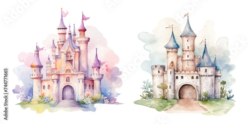 watercolor of castle vector illustration