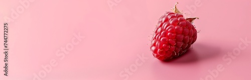 one single isolated raspberry on pink background