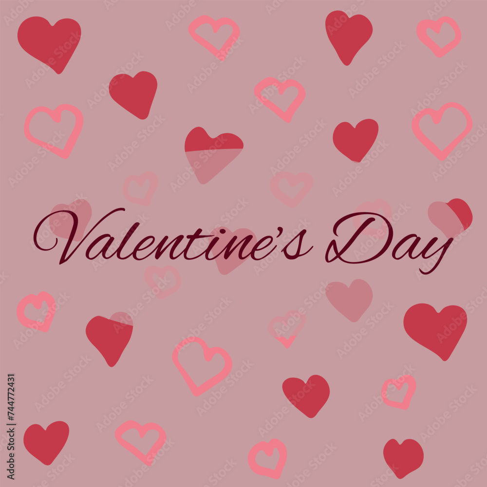 Valentine's day background with drawn hearts and lettering