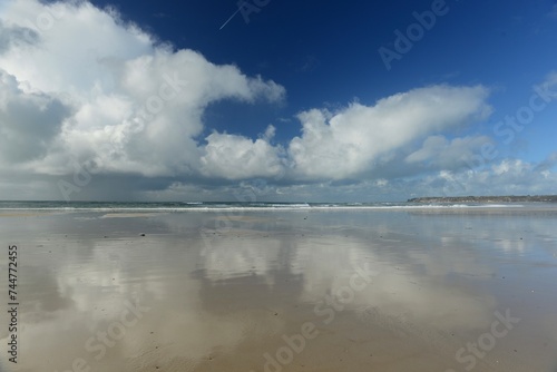 St Ouens Bay, Jersey, U.K. Spring beach and dramatic skies. photo