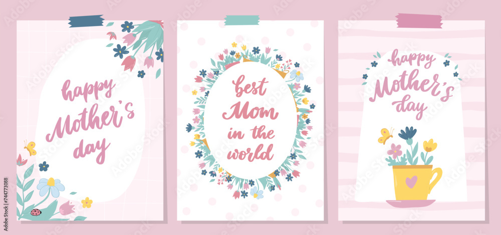 Mother's day cards, posters, prints, banners, invitations, templates decorated with lettering quotes, flowers, doodles. EPS 10 Mother's day cards, posters, prints, banners, invitations, templates decorated with lettering quotes, flowers, doodles. EPS 10