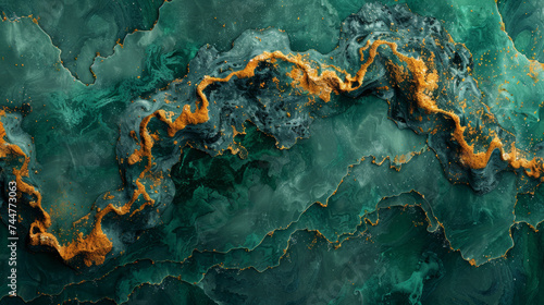 Green and Gold Abstract Painting