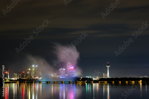 Niagara Falls night city view over the water photo