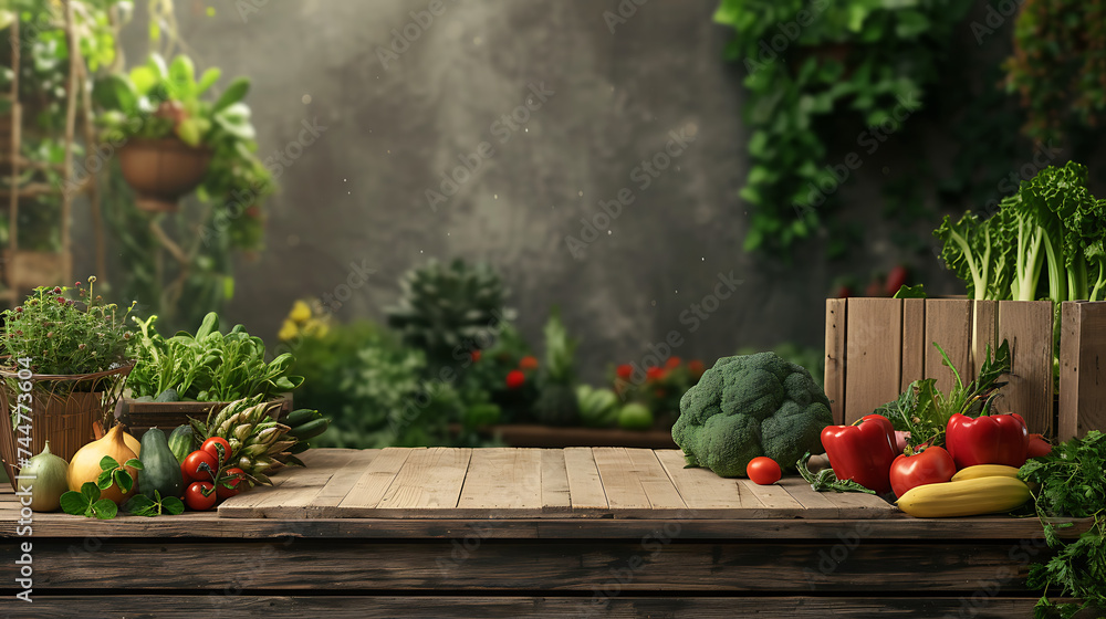 Wooden podium in a natural farm setting, ideal for promoting fresh produce or creating a rustic and inviting atmosphere.