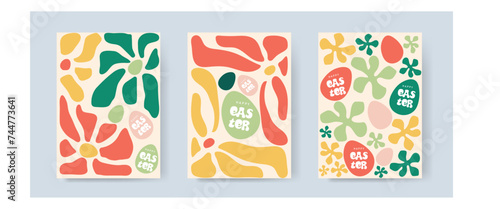 Set of Happy Easter cards for poster, cover or postcard.	