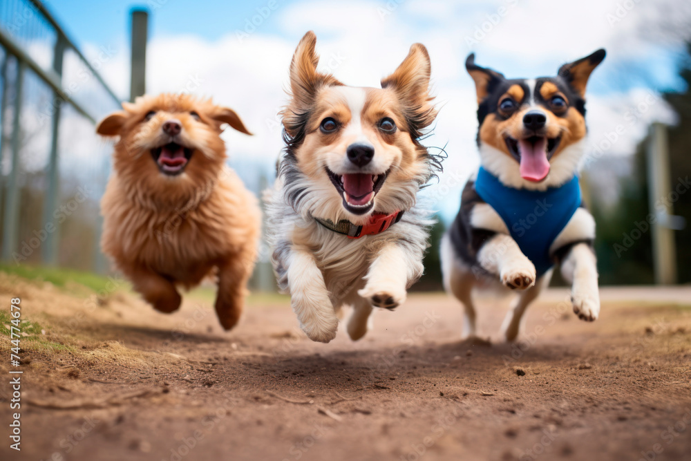 dogs running happy