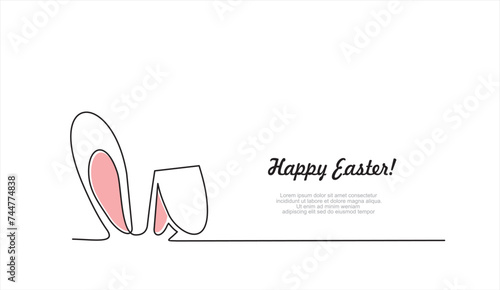 Easter bunny in one line. Rabbit ears are a continuous line. Bunny Minimalist Contour Illustration for spring design. Vector outline background