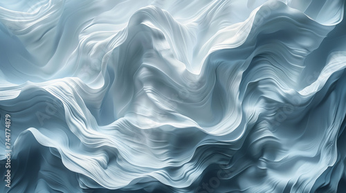 Abstract Painting of White and Blue Waves