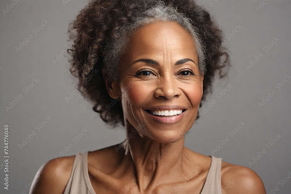 Close up portrait of a happy mature african american woman smiling Close up portrait of a happy mature african american woman smiling