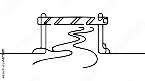 Continuous one line drawing barrier gates. Urban life. Single line draw design vector graphic illustration.