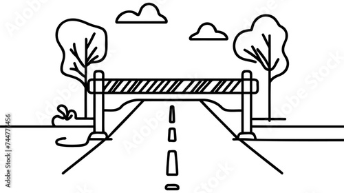 Continuous one line drawing barrier gates. Urban life. Single line draw design vector graphic illustration.