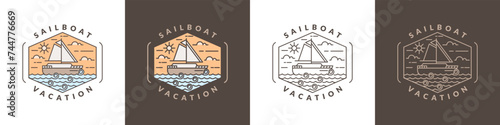 illustration of sailboat and ocean monoline or line art style