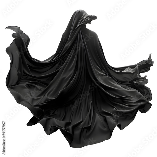 Flying black fabric dress Photo Overlays, flowing cloth, flying silk satin, dark dramatic element on Transparent Background. Ai generated 