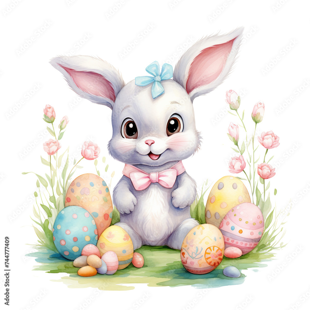Cute Easter Bunny with Colorful Eggs and Flowers
Cute Easter Bunny with Colorful Eggs and Flowers