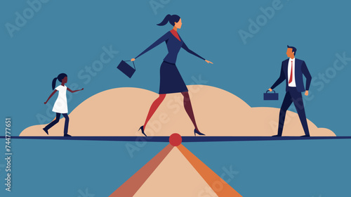 Working Mother Balancing Family and Career on Tightrope