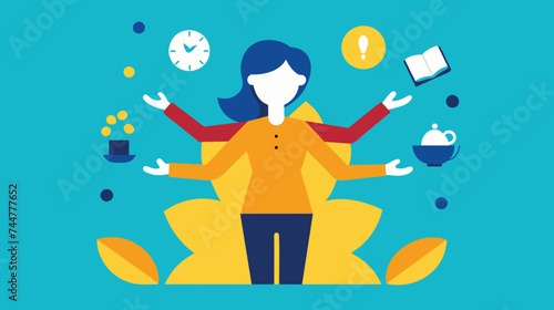 Woman Multitasking With Various Objects Floating Around