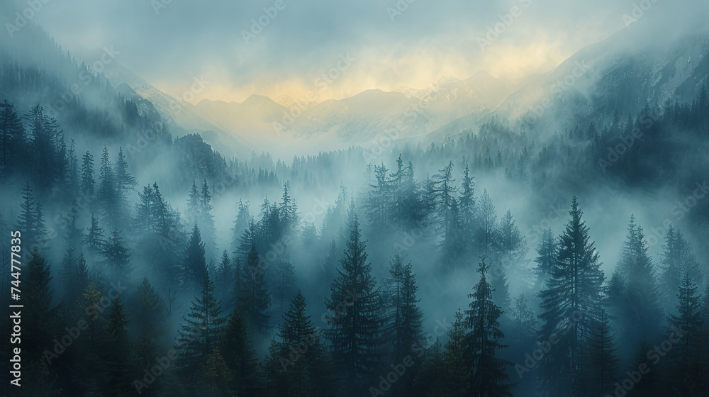 Misty Forest Filled With Trees