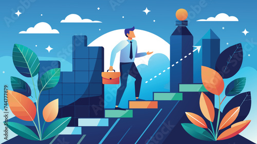 Businessman in Suit Walking Up Stairs