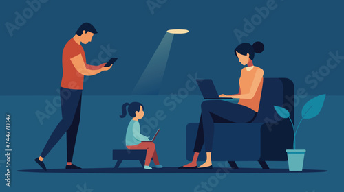 Family Engaged in Digital Activities at Home