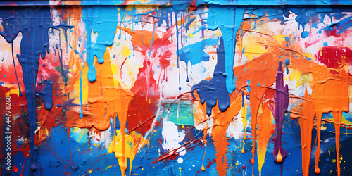 Painting close-up texture background with blue, red, orange, yellow and white colors,