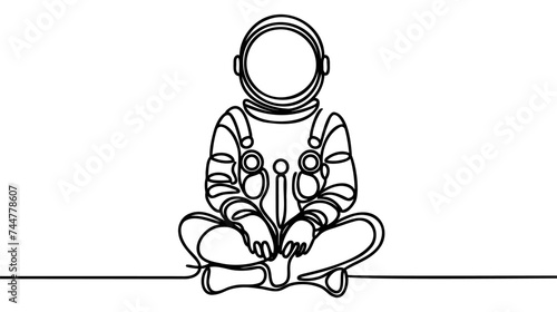 Single continuous line drawing of Astronaut vintage style. Astronaut cosmic traveler concept.