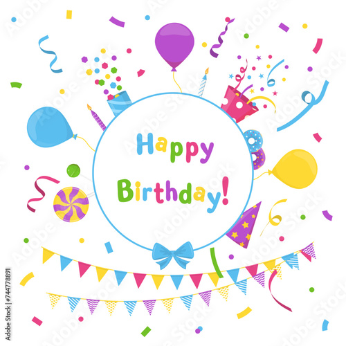 Happy birthday colorful vector background with festive elements