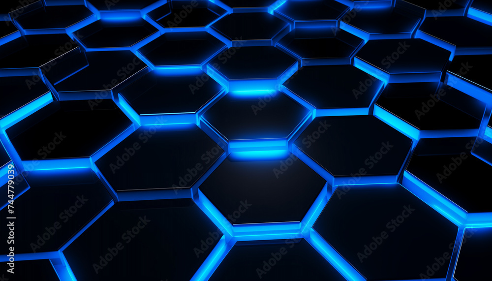 A black and blue background with hexagonal shapes A black and blue background with hexagonal shapes