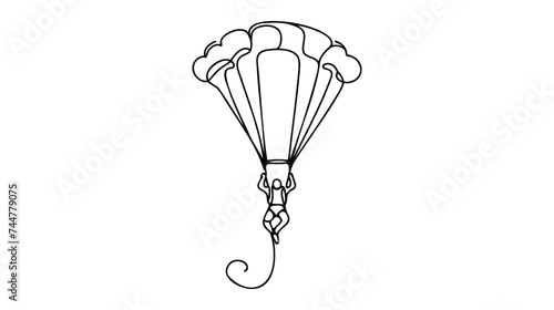 One continuous line drawing of young bravery man flying in the sky using paragliding parachute.