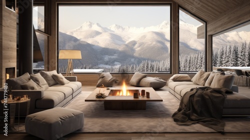 Ski chalet apartment overlooking the snowy mountains © Katya
