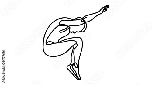 Person jumping one continuous line illustration on white background