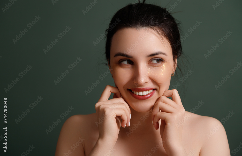 Close up of caucasian girl with natural no makeup. Under eye masks for ...