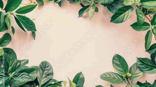 Green leaves adorn both the top and bottom of the background