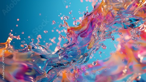 Falling drops of water on a colorful background. 3d rendering