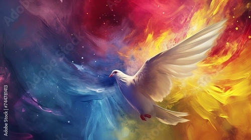 White dove on abstract watercolor background. Peace concept. 3d rendering photo