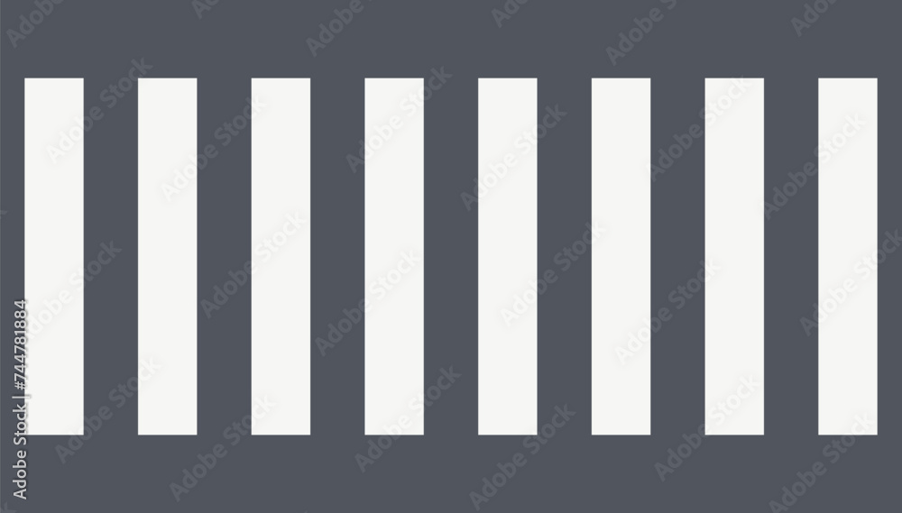 Top view of crosswalk on car road. City street with pedestrian crossing for safety walk. Vector background of black asphalt surface with white zebra lines road marking - obrazy, fototapety, plakaty 