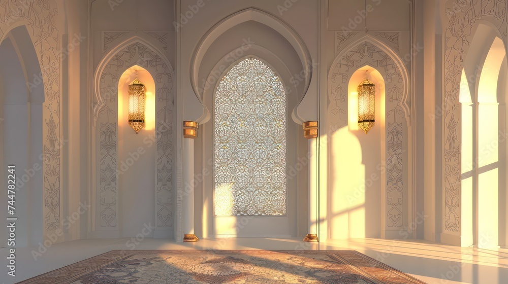 Islamic backgrounds with mosque view, copy space for Islamic backgrounds.