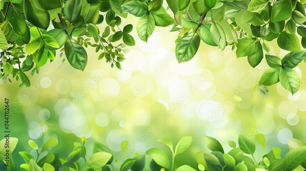 Green leaves adorn both the top and bottom of the background Green leaves adorn both the top and bottom of the background