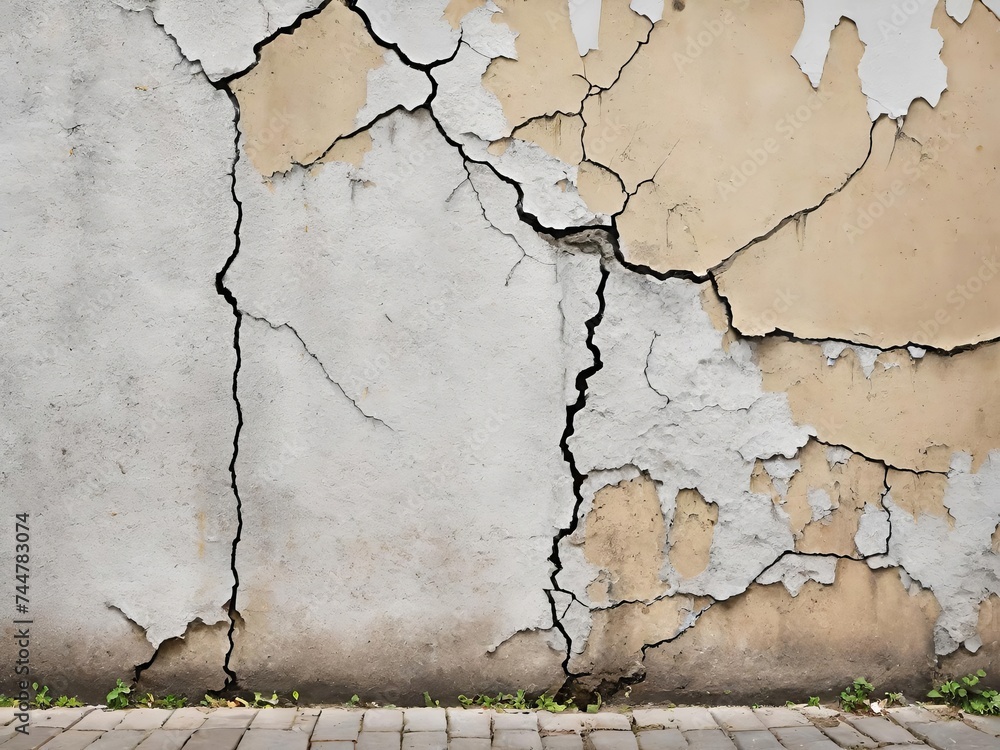 Naklejka premium Cracked wall background. Generative AI.