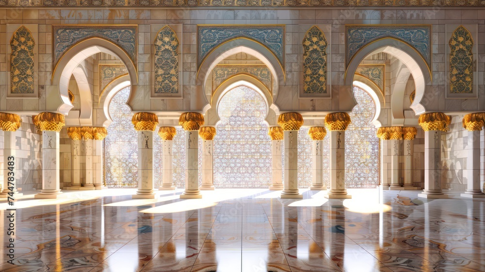 Fototapeta premium Islamic backgrounds with mosque view, copy space for Islamic backgrounds.